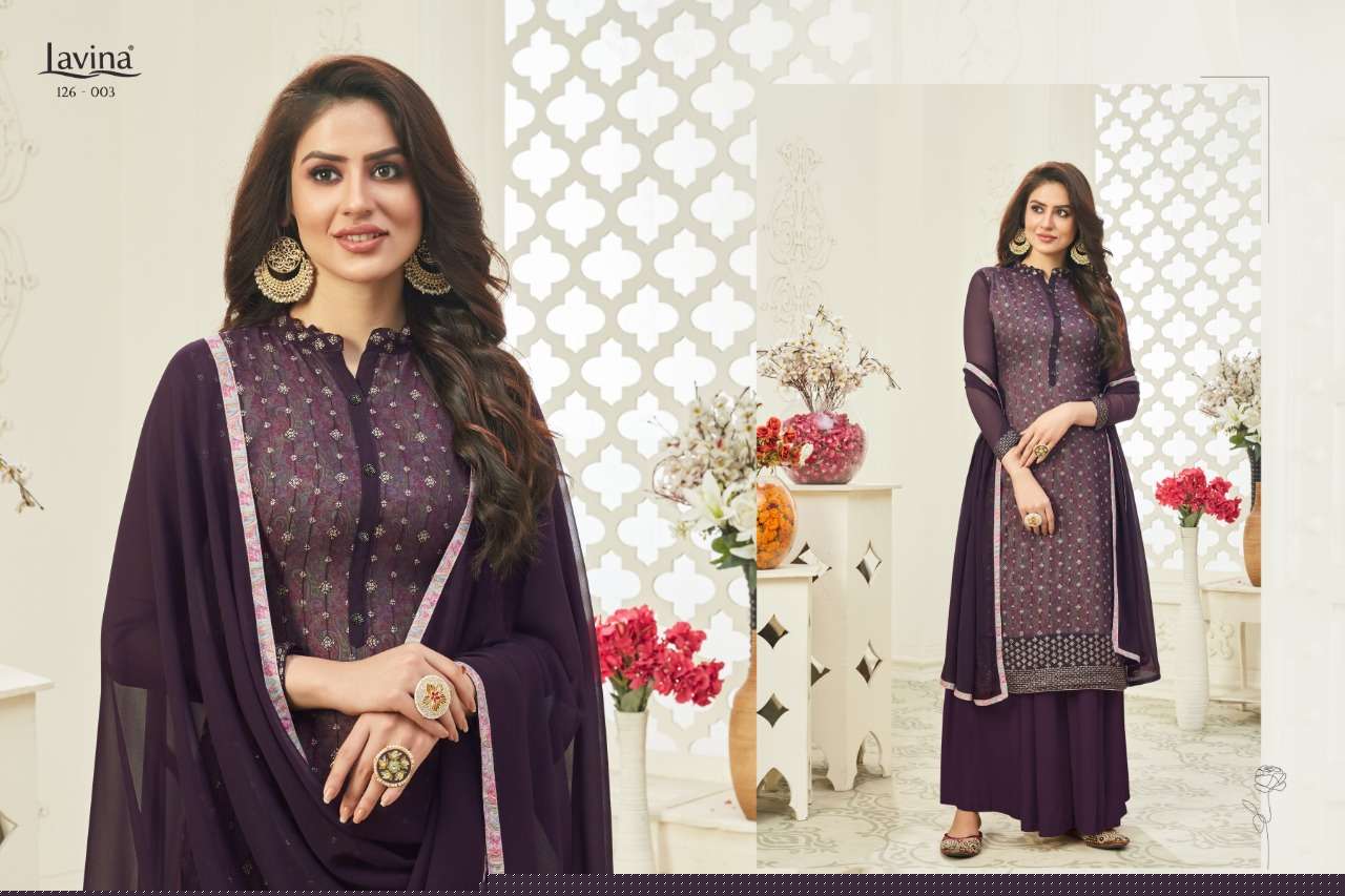 LAVINA VOL-125 BY LAVINA 125-001 TO 125-006 SERIES BEAUTIFUL SUITS STYLISH FANCY COLORFUL CASUAL WEAR & ETHNIC WEAR GEORGETTE WITH EMBROIDERED DRESSES AT WHOLESALE PRICE