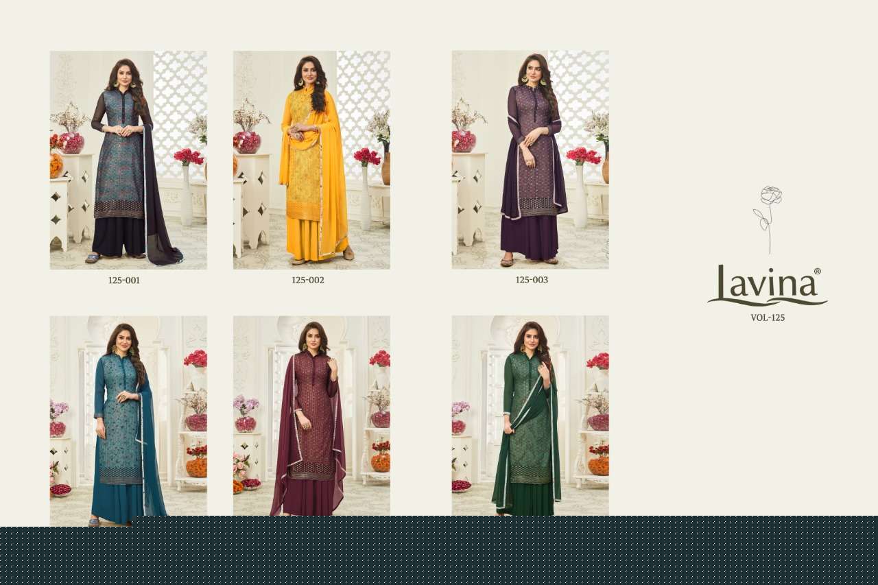 LAVINA VOL-125 BY LAVINA 125-001 TO 125-006 SERIES BEAUTIFUL SUITS STYLISH FANCY COLORFUL CASUAL WEAR & ETHNIC WEAR GEORGETTE WITH EMBROIDERED DRESSES AT WHOLESALE PRICE