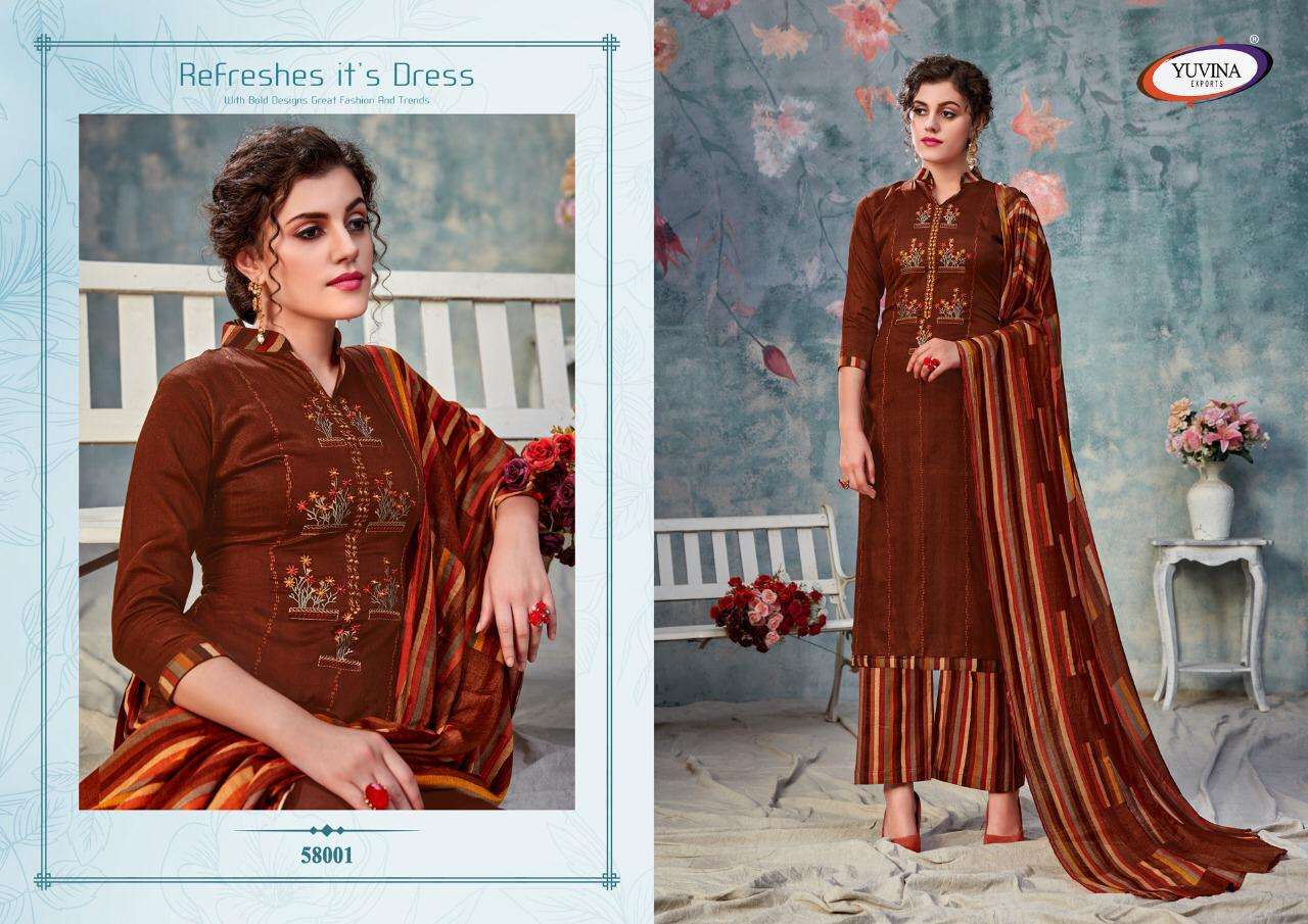 EVANKA BY YUVINA EXPORTS 58001 TO 58008 SERIES BEAUTIFUL SUITS COLORFUL STYLISH FANCY CASUAL WEAR & ETHNIC WEAR PURE COTTON EMBROIDERED DRESSES AT WHOLESALE PRICE