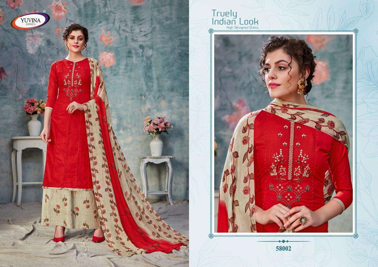 EVANKA BY YUVINA EXPORTS 58001 TO 58008 SERIES BEAUTIFUL SUITS COLORFUL STYLISH FANCY CASUAL WEAR & ETHNIC WEAR PURE COTTON EMBROIDERED DRESSES AT WHOLESALE PRICE