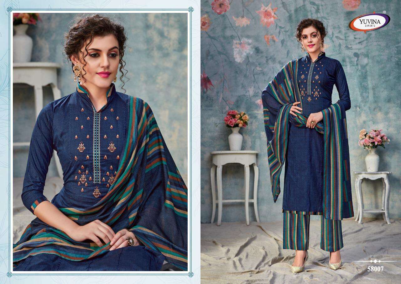 EVANKA BY YUVINA EXPORTS 58001 TO 58008 SERIES BEAUTIFUL SUITS COLORFUL STYLISH FANCY CASUAL WEAR & ETHNIC WEAR PURE COTTON EMBROIDERED DRESSES AT WHOLESALE PRICE