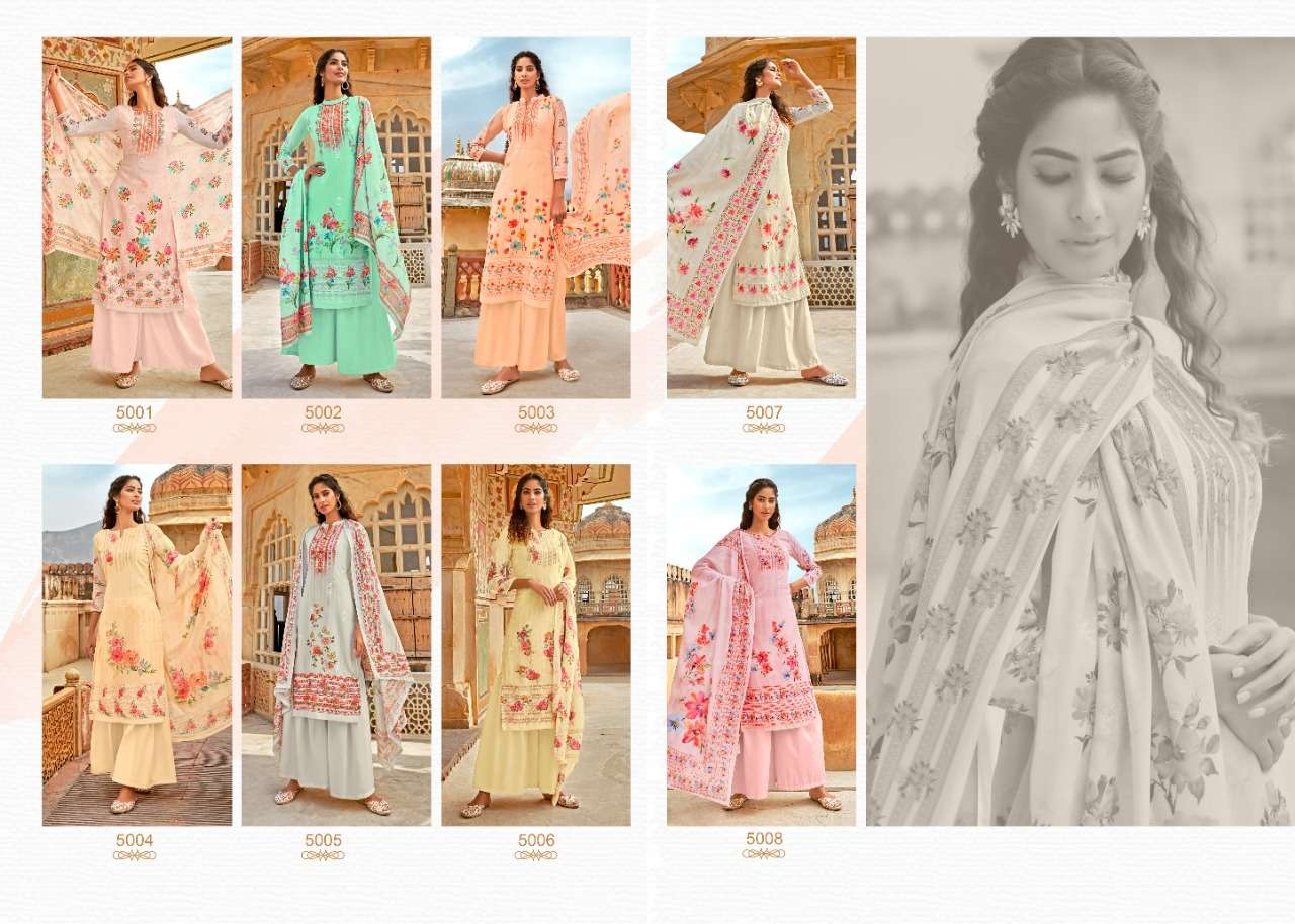 MIESHA VOL-5 BY ZSM 5001 TO 5008 SERIES BEAUTIFUL SUITS COLORFUL STYLISH FANCY CASUAL WEAR & ETHNIC WEAR FAUX GEORGETTE DIGITAL PRINT EMBROIDERED DRESSES AT WHOLESALE PRICE