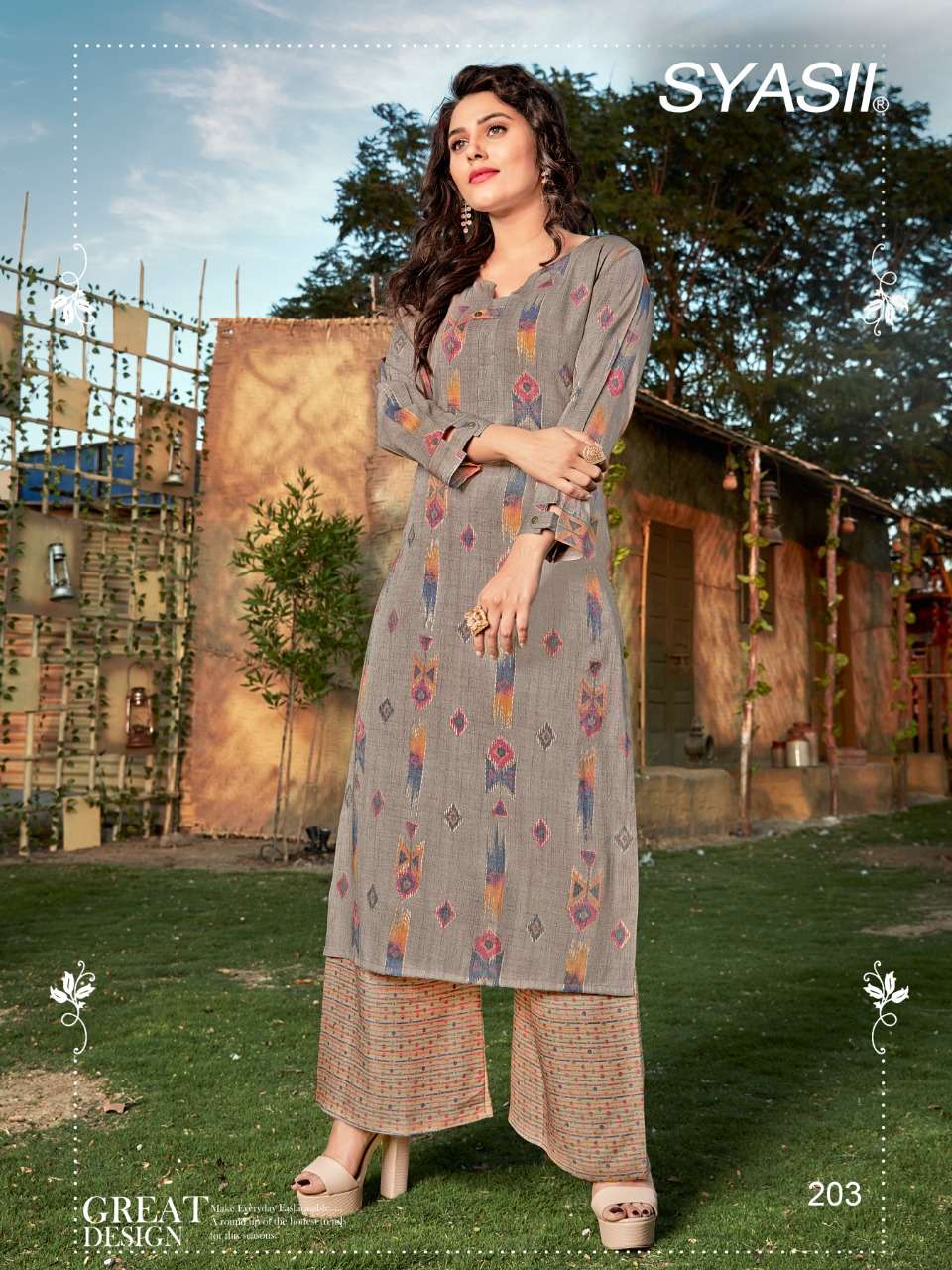 CULTURE VOL-2 BY SYASII 201 TO 204 SERIES DESIGNER STYLISH FANCY COLORFUL BEAUTIFUL PARTY WEAR & ETHNIC WEAR COLLECTION RAYON FOIL PRINT KURTIS WITH BOTTOM AT WHOLESALE PRICE