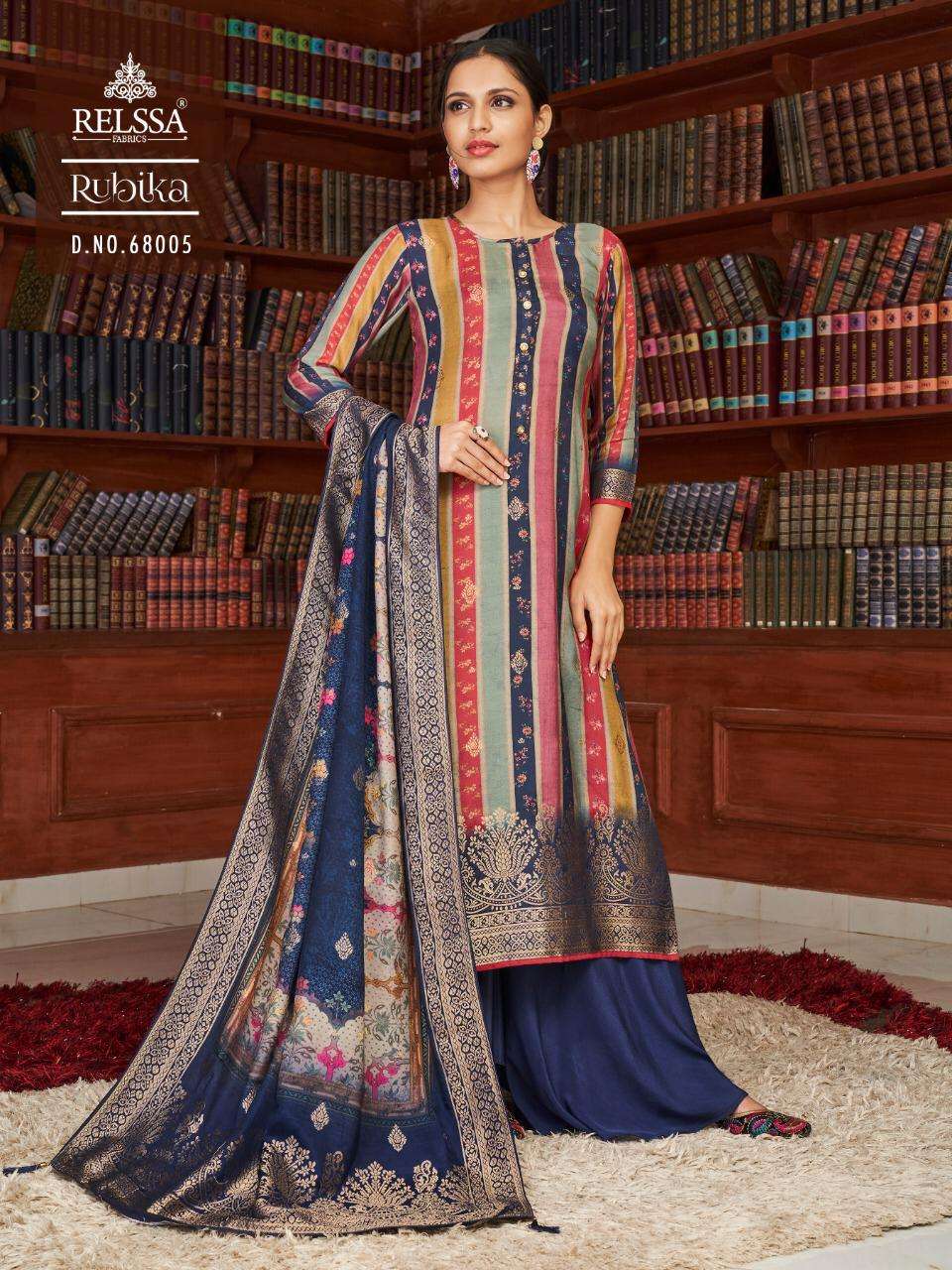 RUBIKA BY RELSSA FABRICS 68001 TO 68006 SERIES BEAUTIFUL SUITS COLORFUL STYLISH FANCY CASUAL WEAR & ETHNIC WEAR TANSUI SILK DIGITAL PRINT DRESSES AT WHOLESALE PRICE