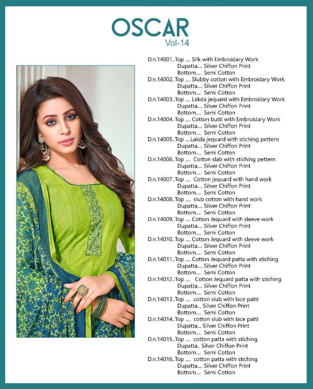 OSCAR VOL-14 BY SHAGUN LIFESTYLE 14001 TO 14016 SERIES BEAUTIFUL STYLISH SHARARA SUITS FANCY COLORFUL CASUAL WEAR & ETHNIC WEAR & READY TO WEAR SILK EMBROIDERED DRESSES AT WHOLESALE PRICE