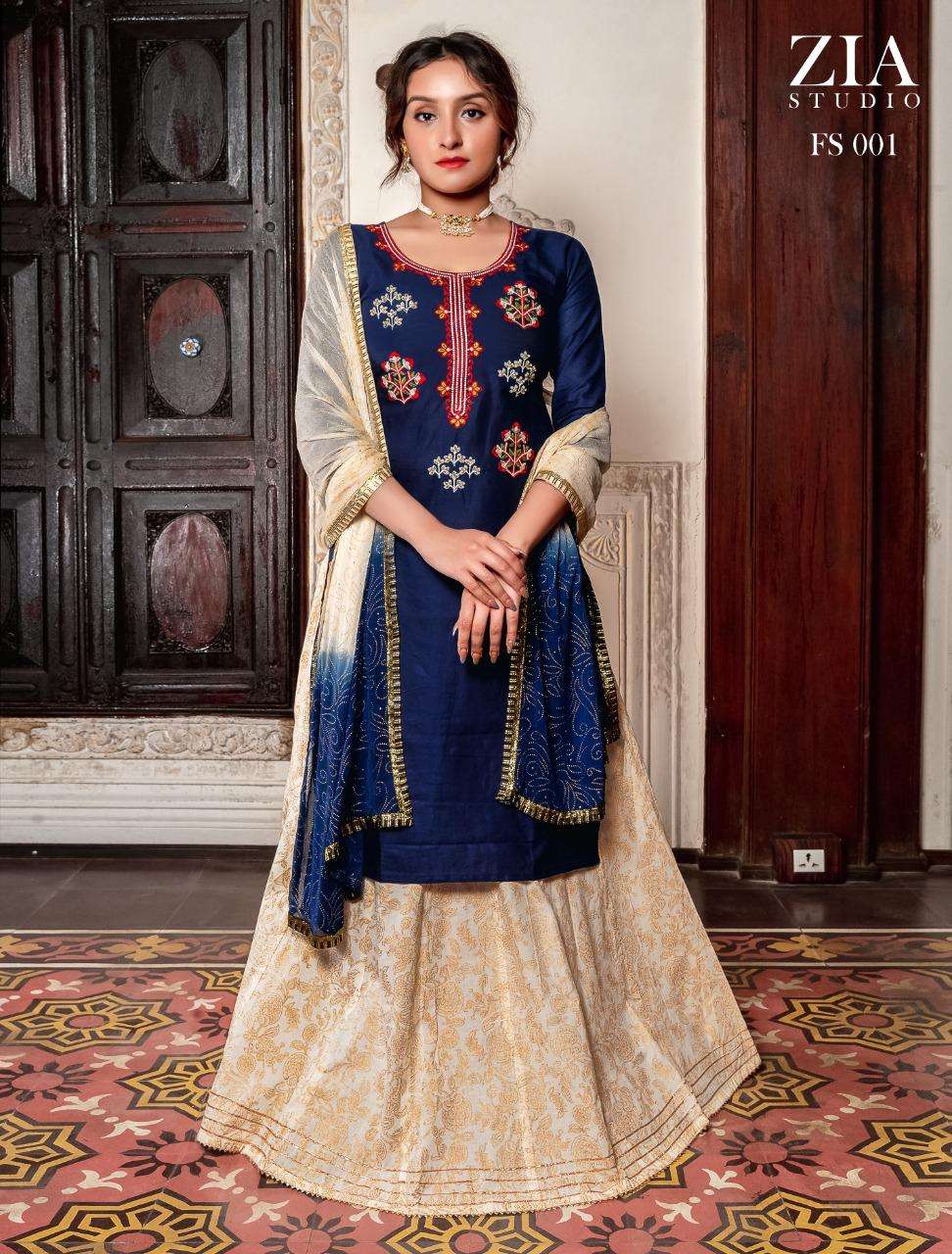 FIVE STAR BY ZIA STUDIO 001 TO 005 SERIES DESIGNER STYLISH FANCY COLORFUL BEAUTIFUL PARTY WEAR & ETHNIC WEAR COLLECTION CHANDERI SILK KURTIS AT WHOLESALE PRICE
