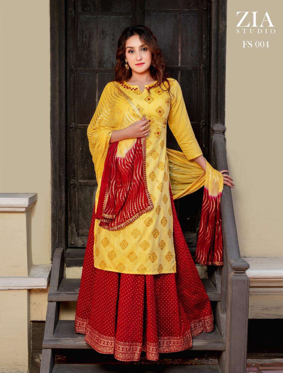 FIVE STAR BY ZIA STUDIO 001 TO 005 SERIES DESIGNER STYLISH FANCY COLORFUL BEAUTIFUL PARTY WEAR & ETHNIC WEAR COLLECTION CHANDERI SILK KURTIS AT WHOLESALE PRICE