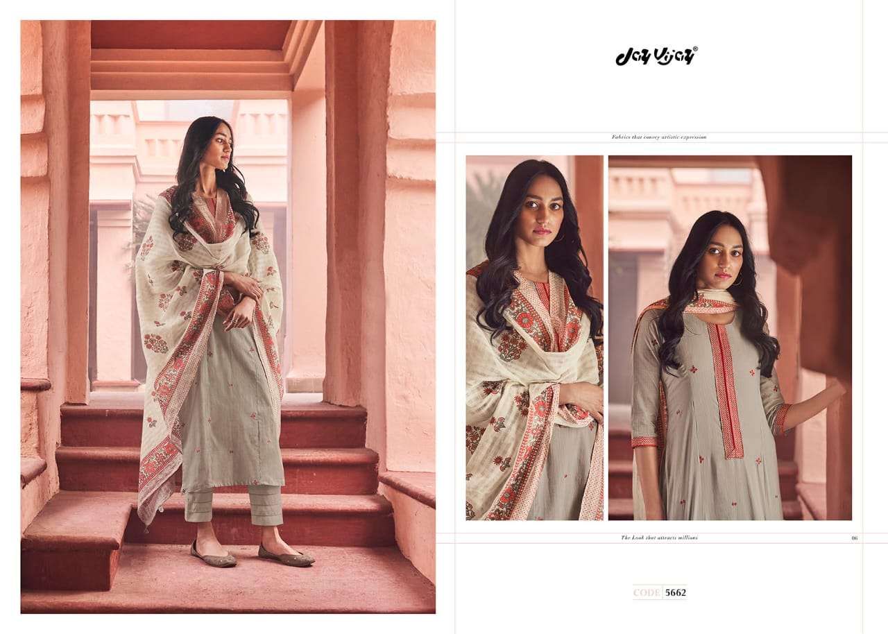 SUMMER RAGE BY JAY VIJAY PRINTS 5661 TO 5670 SERIES BEAUTIFUL SUITS COLORFUL STYLISH FANCY CASUAL WEAR & ETHNIC WEAR PURE COTTON EMBROIDERED DRESSES AT WHOLESALE PRICE