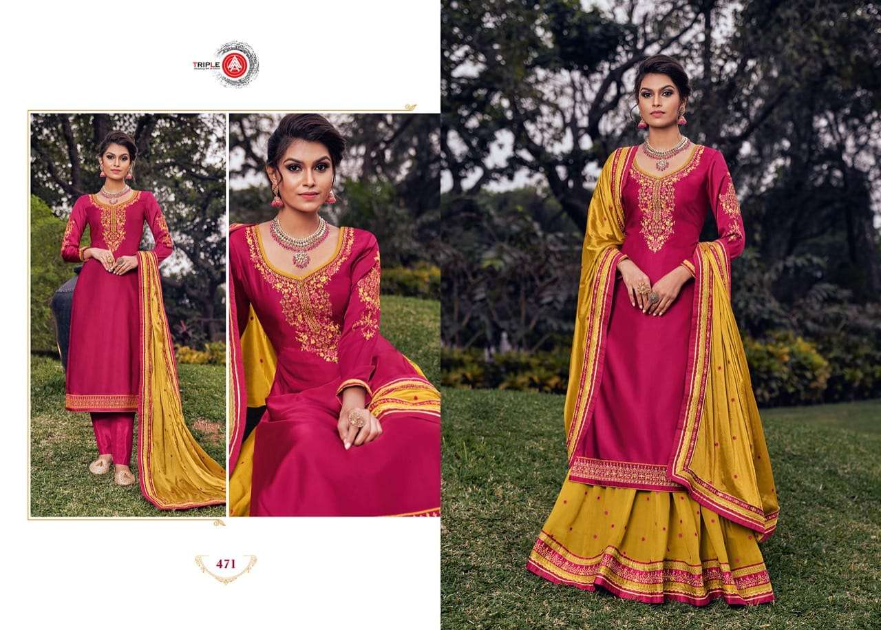 KOHINOOR BY TRIPLE AAA 471 TO 476 SERIES BEAUTIFUL STYLISH SUITS FANCY COLORFUL CASUAL WEAR & ETHNIC WEAR & READY TO WEAR SATIN GEORGETTE DRESSES AT WHOLESALE PRICE