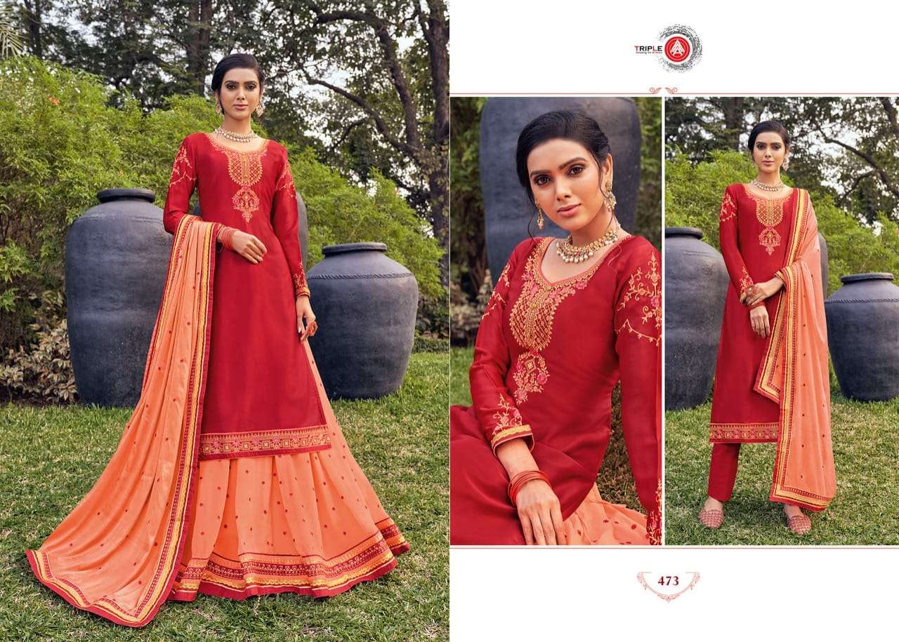 KOHINOOR BY TRIPLE AAA 471 TO 476 SERIES BEAUTIFUL STYLISH SUITS FANCY COLORFUL CASUAL WEAR & ETHNIC WEAR & READY TO WEAR SATIN GEORGETTE DRESSES AT WHOLESALE PRICE