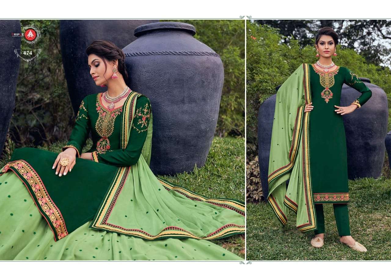 KOHINOOR BY TRIPLE AAA 471 TO 476 SERIES BEAUTIFUL STYLISH SUITS FANCY COLORFUL CASUAL WEAR & ETHNIC WEAR & READY TO WEAR SATIN GEORGETTE DRESSES AT WHOLESALE PRICE
