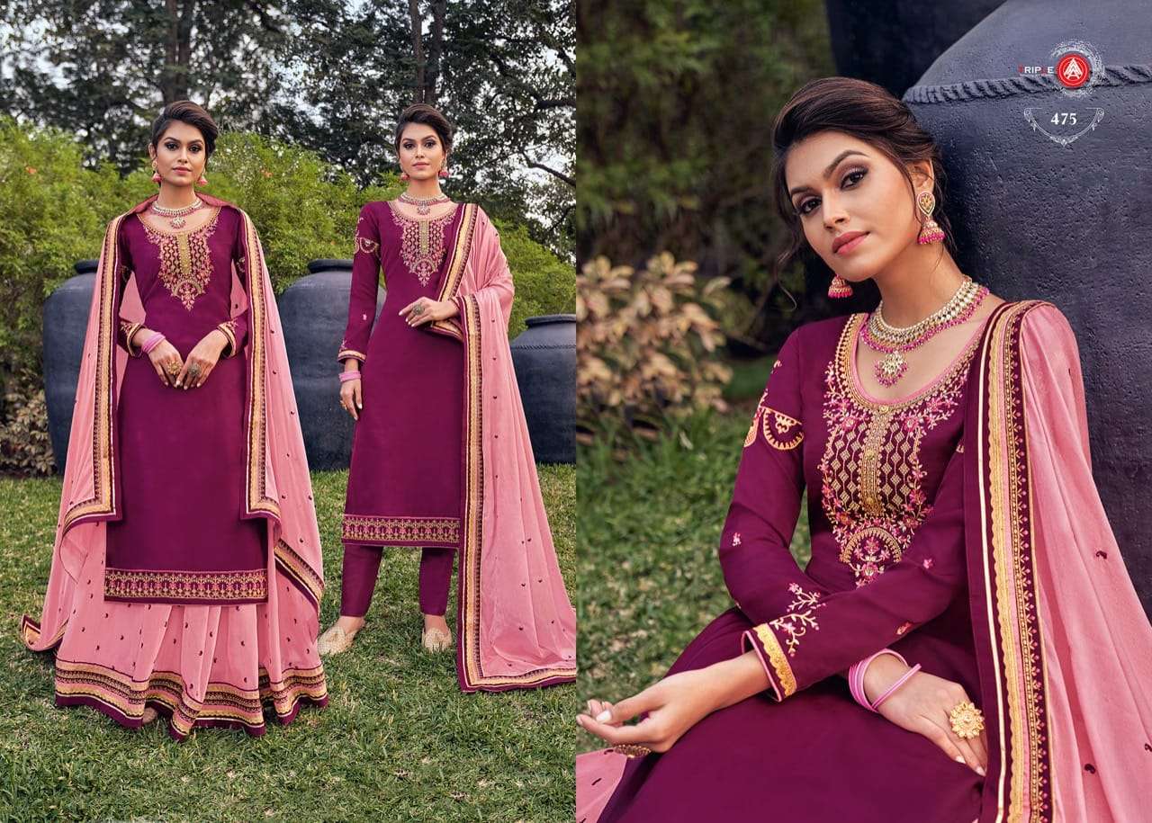 KOHINOOR BY TRIPLE AAA 471 TO 476 SERIES BEAUTIFUL STYLISH SUITS FANCY COLORFUL CASUAL WEAR & ETHNIC WEAR & READY TO WEAR SATIN GEORGETTE DRESSES AT WHOLESALE PRICE