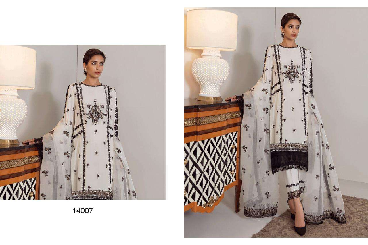 MEHROZE VOL-2 BY RAWAYAT 14004 TO 14009 SERIES PAKISTANI STYLISH BEAUTIFUL COLOURFUL PRINTED & EMBROIDERED PARTY WEAR & OCCASIONAL WEAR PURE COTTON LAWN EMBROIDERED DRESSES AT WHOLESALE PRICE