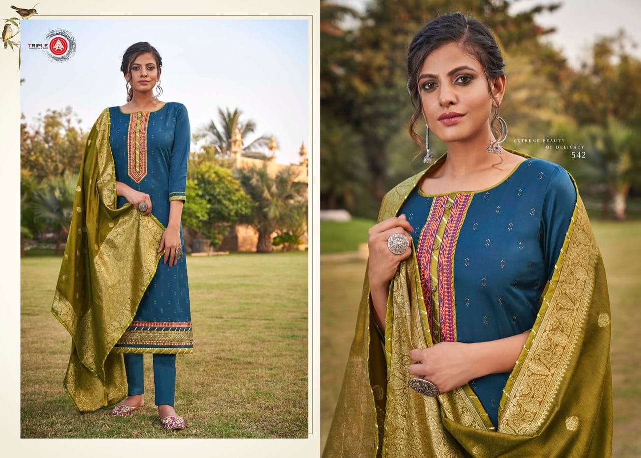 KASTURI VOL-5 BY TRIPLE AAA 541 TO 546 SERIES BEAUTIFUL STYLISH FANCY COLORFUL CASUAL WEAR & ETHNIC WEAR & READY TO WEAR JAM SILK DRESSES AT WHOLESALE PRICE
