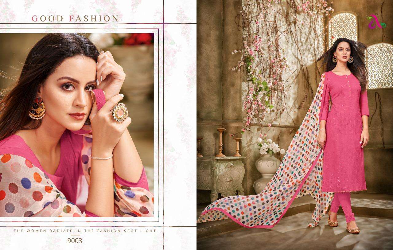 DAIRY MILK VOL-33 BY ANGROOP PLUS 9000 TO 9015 SERIES BEAUTIFUL STYLISH FANCY COLORFUL CASUAL WEAR & ETHNIC WEAR CHANDERI COTTON DRESSES AT WHOLESALE PRICE