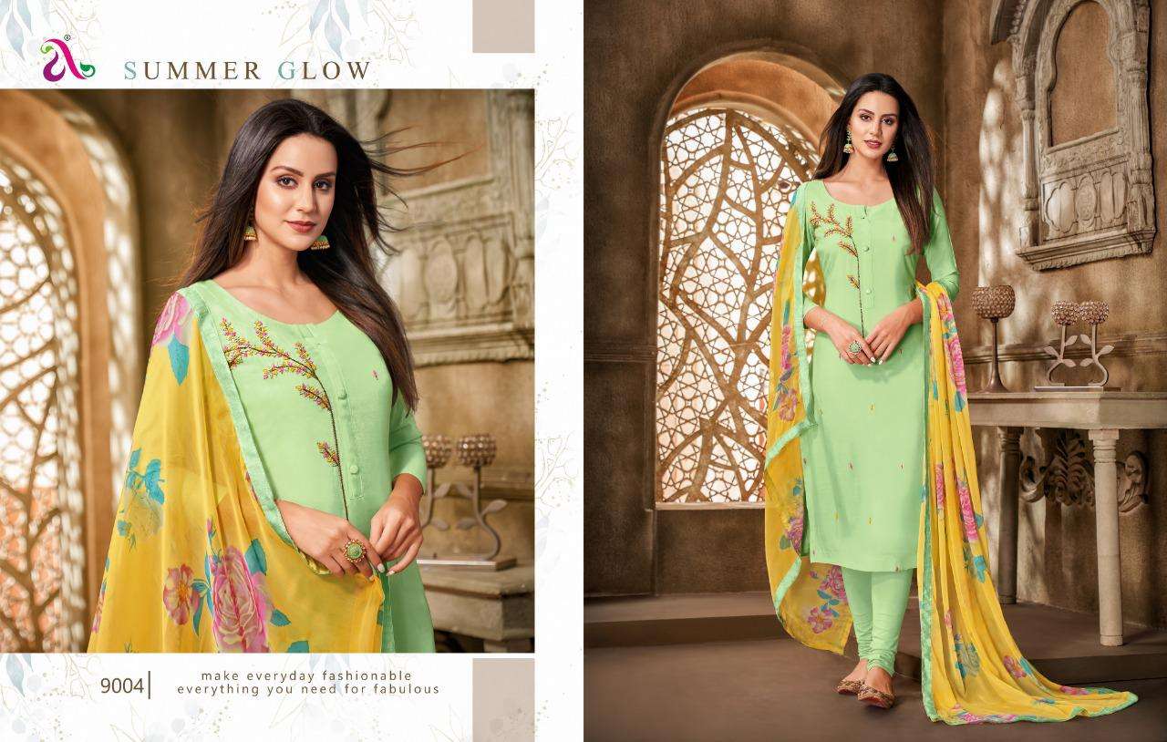 DAIRY MILK VOL-33 BY ANGROOP PLUS 9000 TO 9015 SERIES BEAUTIFUL STYLISH FANCY COLORFUL CASUAL WEAR & ETHNIC WEAR CHANDERI COTTON DRESSES AT WHOLESALE PRICE