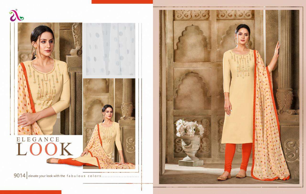DAIRY MILK VOL-33 BY ANGROOP PLUS 9000 TO 9015 SERIES BEAUTIFUL STYLISH FANCY COLORFUL CASUAL WEAR & ETHNIC WEAR CHANDERI COTTON DRESSES AT WHOLESALE PRICE