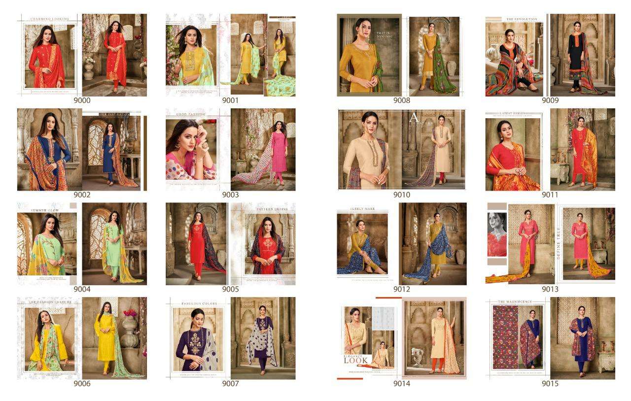 DAIRY MILK VOL-33 BY ANGROOP PLUS 9000 TO 9015 SERIES BEAUTIFUL STYLISH FANCY COLORFUL CASUAL WEAR & ETHNIC WEAR CHANDERI COTTON DRESSES AT WHOLESALE PRICE