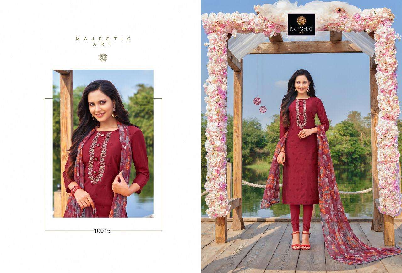 PANKHUDI VOL-2 BY PANGHAT NX 10008 TO 10019 SERIES BEAUTIFUL STYLISH SUITS FANCY COLORFUL CASUAL WEAR & ETHNIC WEAR & READY TO WEAR MODAL COTTON WITH EMBROIDERY DRESSES AT WHOLESALE PRICE