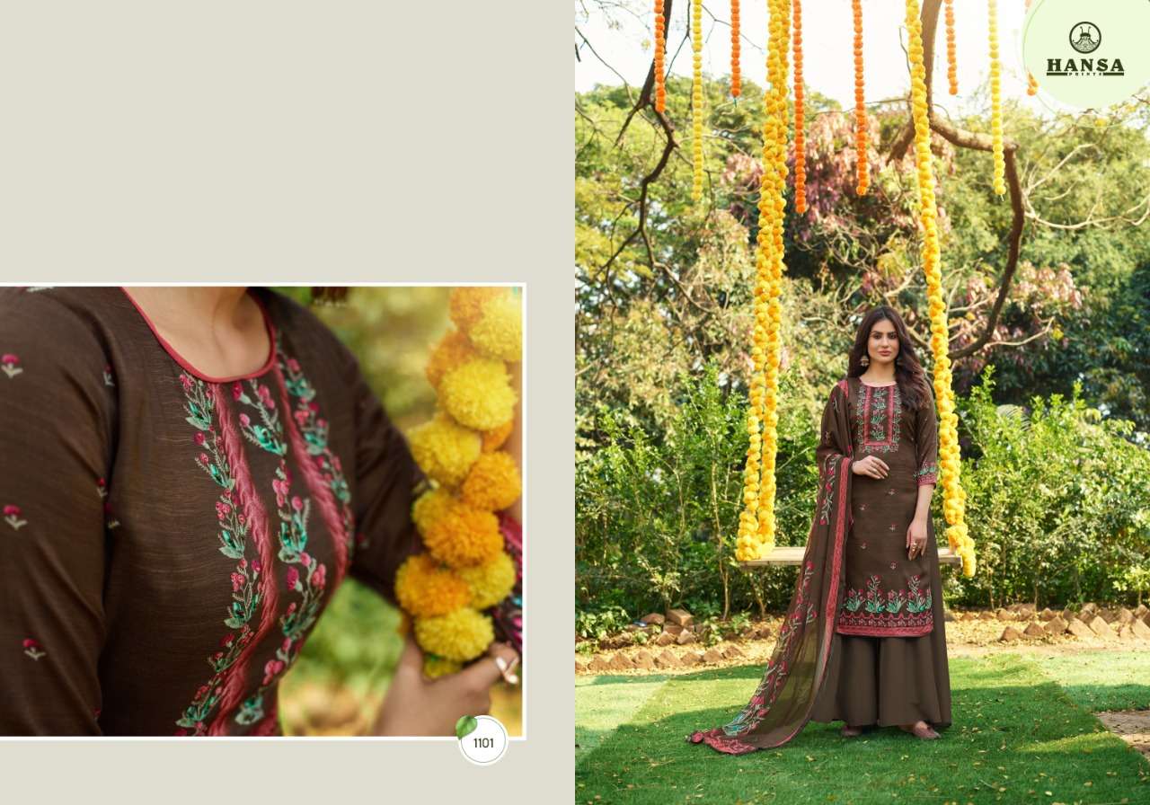HIDAYA ANUSHKA BY HANSA PRINT 1101 TO 1108 SERIES BEAUTIFUL SUITS COLORFUL STYLISH FANCY CASUAL WEAR & ETHNIC WEAR JAM COTTON DIGITAL PRINT WITH HAND WORK DRESSES AT WHOLESALE PRICE