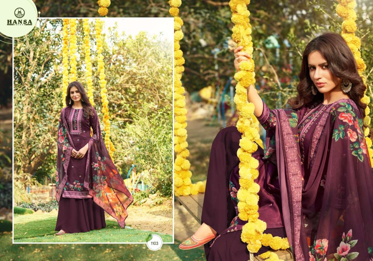 HIDAYA ANUSHKA BY HANSA PRINT 1101 TO 1108 SERIES BEAUTIFUL SUITS COLORFUL STYLISH FANCY CASUAL WEAR & ETHNIC WEAR JAM COTTON DIGITAL PRINT WITH HAND WORK DRESSES AT WHOLESALE PRICE