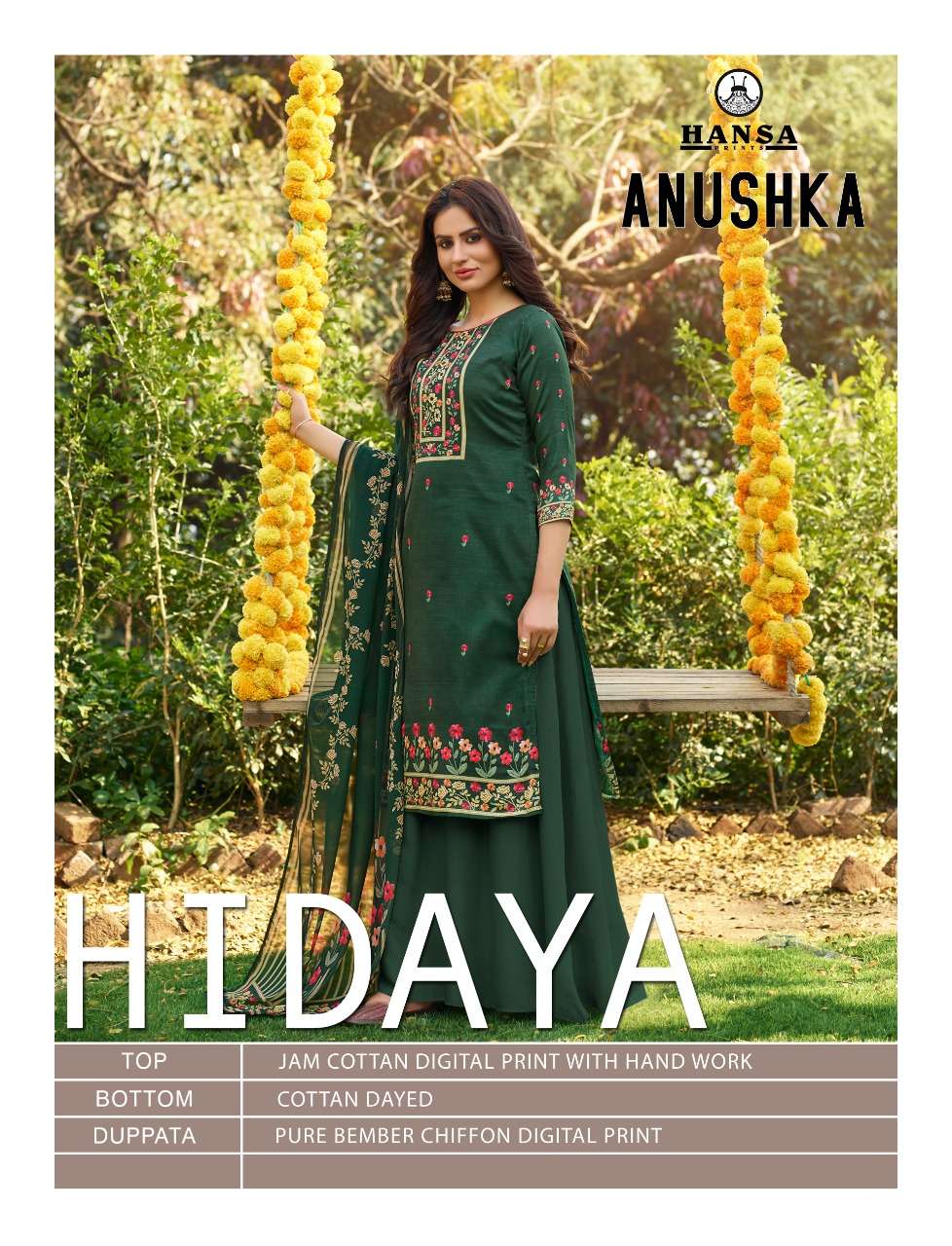 HIDAYA ANUSHKA BY HANSA PRINT 1101 TO 1108 SERIES BEAUTIFUL SUITS COLORFUL STYLISH FANCY CASUAL WEAR & ETHNIC WEAR JAM COTTON DIGITAL PRINT WITH HAND WORK DRESSES AT WHOLESALE PRICE