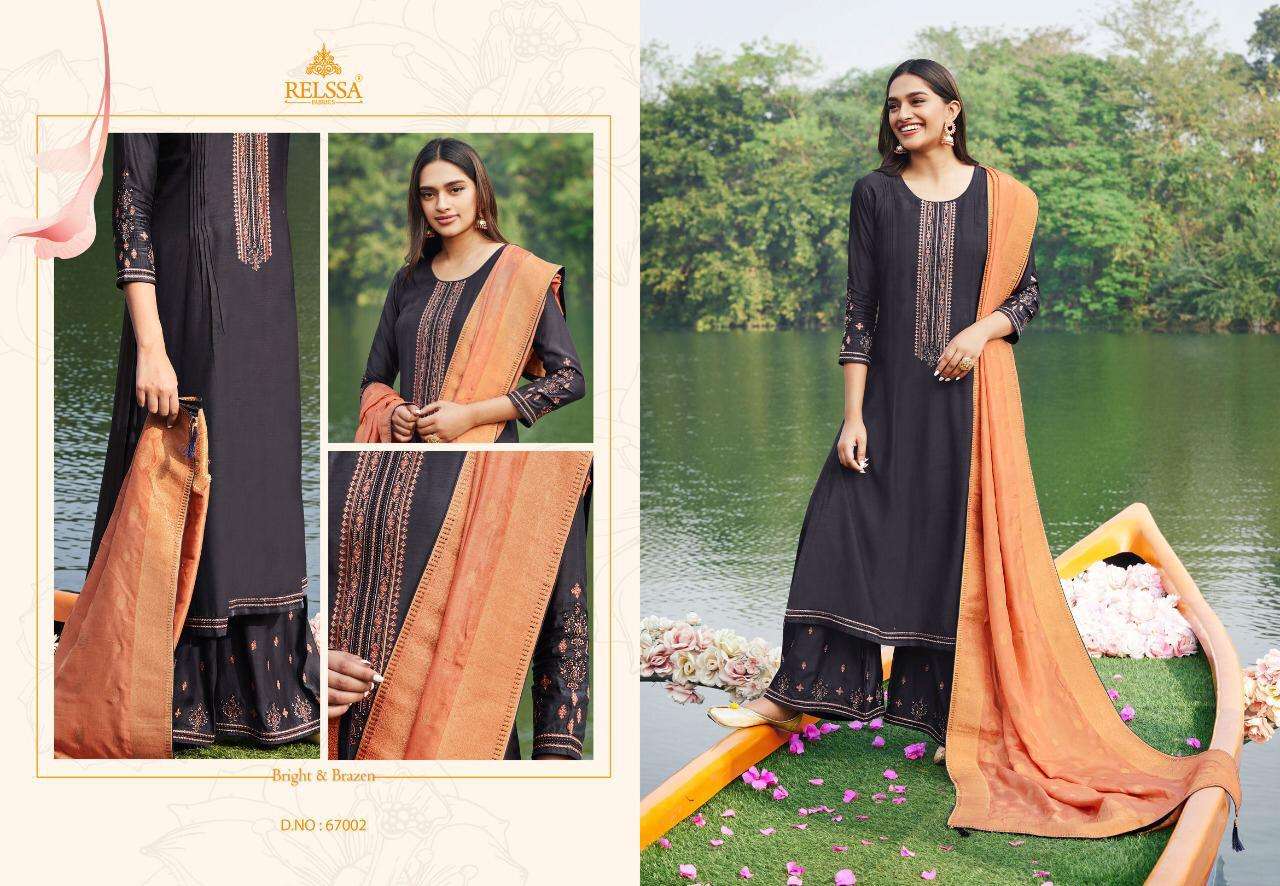 SOCH BY RELSSA FABRICS 67001 TO 67006 SERIES BEAUTIFUL SUITS COLORFUL STYLISH FANCY CASUAL WEAR & ETHNIC WEAR PURE MUSLIN SILK DRESSES AT WHOLESALE PRICE