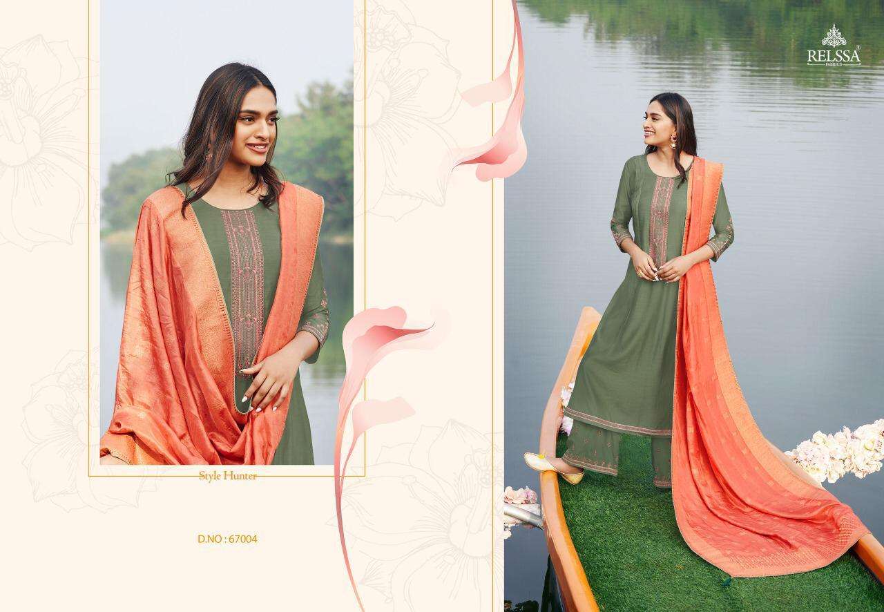 SOCH BY RELSSA FABRICS 67001 TO 67006 SERIES BEAUTIFUL SUITS COLORFUL STYLISH FANCY CASUAL WEAR & ETHNIC WEAR PURE MUSLIN SILK DRESSES AT WHOLESALE PRICE