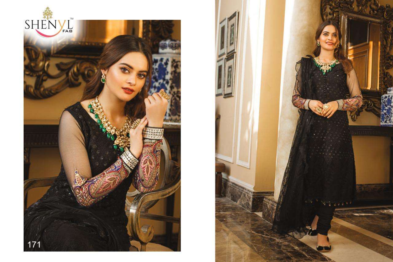 ALZOHAIB BY SHENYL 171 TO 176 SERIES BEAUTIFUL SUITS STYLISH COLORFUL FANCY CASUAL WEAR & ETHNIC WEAR FAUX GEORGETTE EMBROIDERED DRESSES AT WHOLESALE PRICE