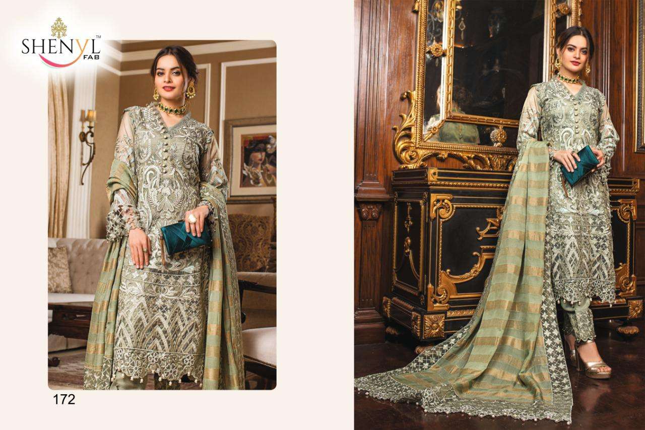 ALZOHAIB BY SHENYL 171 TO 176 SERIES BEAUTIFUL SUITS STYLISH COLORFUL FANCY CASUAL WEAR & ETHNIC WEAR FAUX GEORGETTE EMBROIDERED DRESSES AT WHOLESALE PRICE