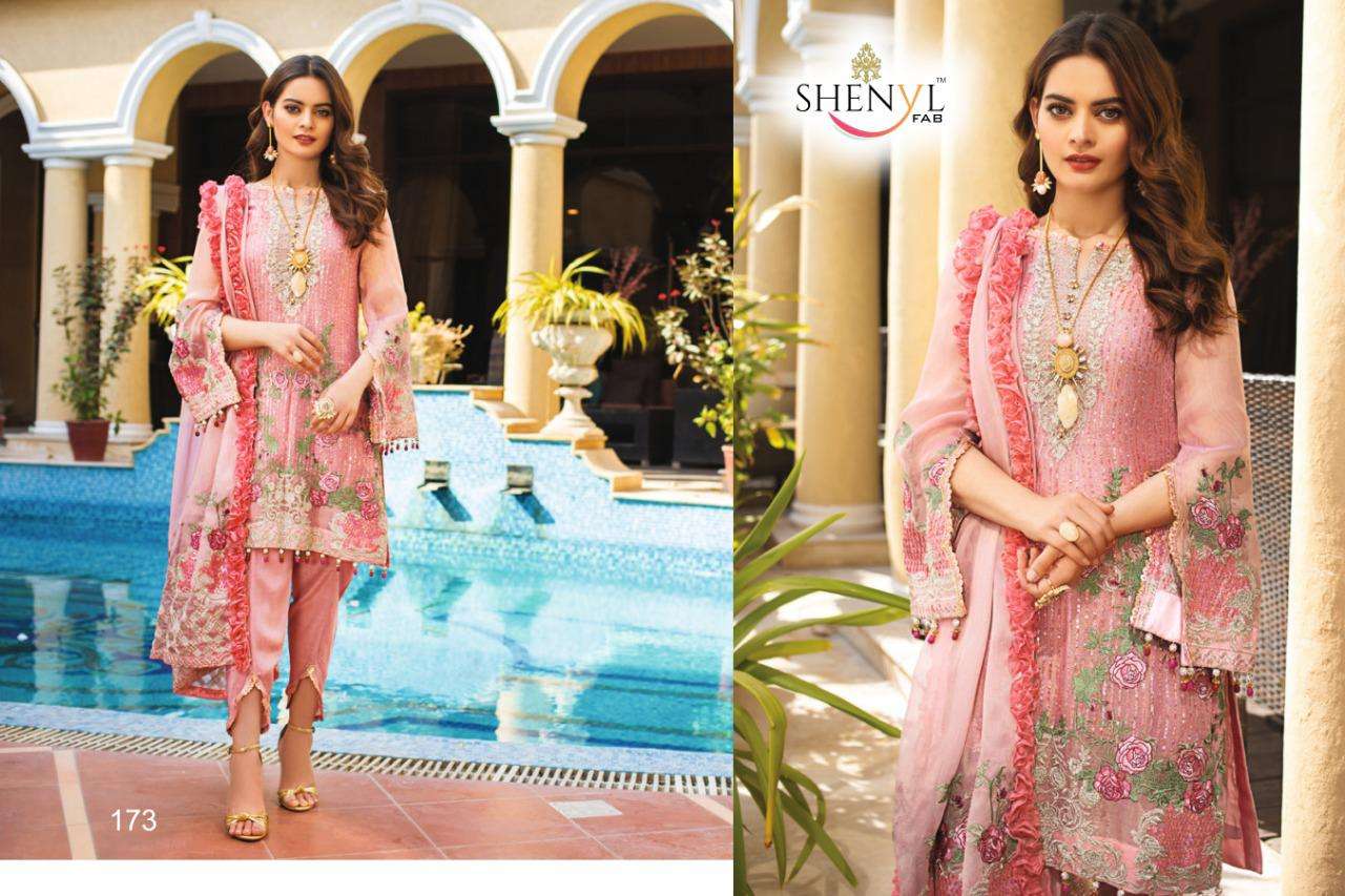 ALZOHAIB BY SHENYL 171 TO 176 SERIES BEAUTIFUL SUITS STYLISH COLORFUL FANCY CASUAL WEAR & ETHNIC WEAR FAUX GEORGETTE EMBROIDERED DRESSES AT WHOLESALE PRICE