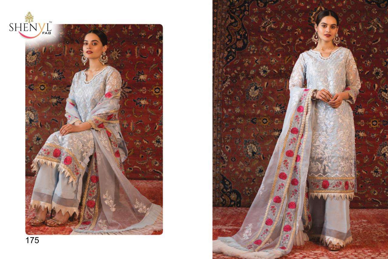 ALZOHAIB BY SHENYL 171 TO 176 SERIES BEAUTIFUL SUITS STYLISH COLORFUL FANCY CASUAL WEAR & ETHNIC WEAR FAUX GEORGETTE EMBROIDERED DRESSES AT WHOLESALE PRICE