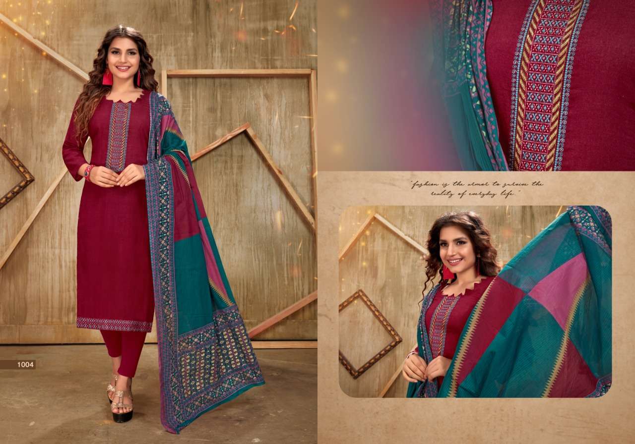AROHI BY KESARIYA 1001 TO 1008 SERIES BEAUTIFUL SUITS COLORFUL STYLISH FANCY CASUAL WEAR & ETHNIC WEAR CAMBRIC COTTON DIGITAL PRINT WITH EMBROIDERY DRESSES AT WHOLESALE PRICE