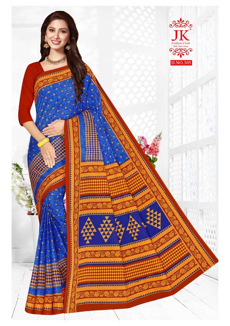 KANGANA VOL-3 BY JK COTTON CLUB 301 TO 312 SERIES INDIAN TRADITIONAL WEAR COLLECTION BEAUTIFUL STYLISH FANCY COLORFUL PARTY WEAR & OCCASIONAL WEAR PURE COTTON SAREES AT WHOLESALE PRICE