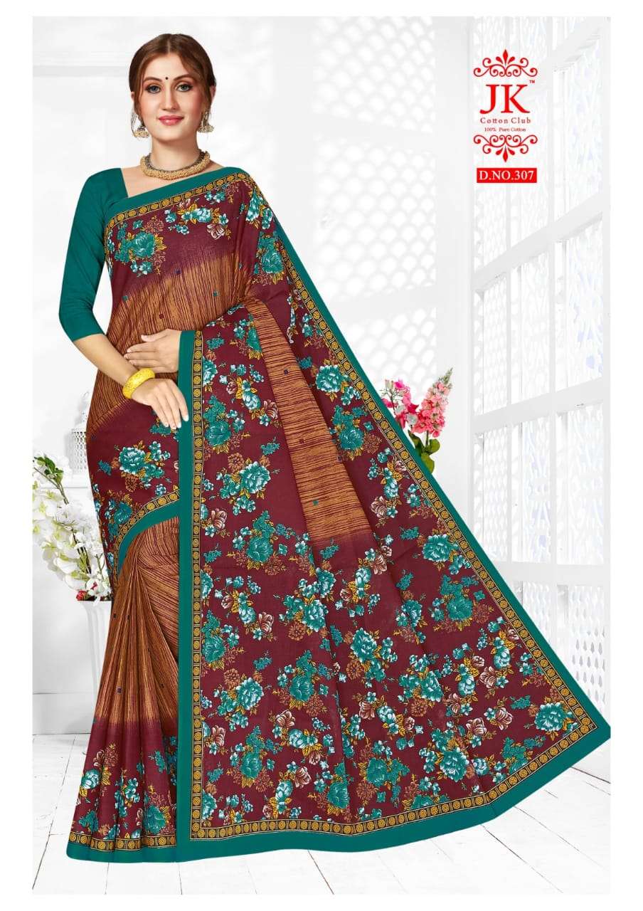 KANGANA VOL-3 BY JK COTTON CLUB 301 TO 312 SERIES INDIAN TRADITIONAL WEAR COLLECTION BEAUTIFUL STYLISH FANCY COLORFUL PARTY WEAR & OCCASIONAL WEAR PURE COTTON SAREES AT WHOLESALE PRICE