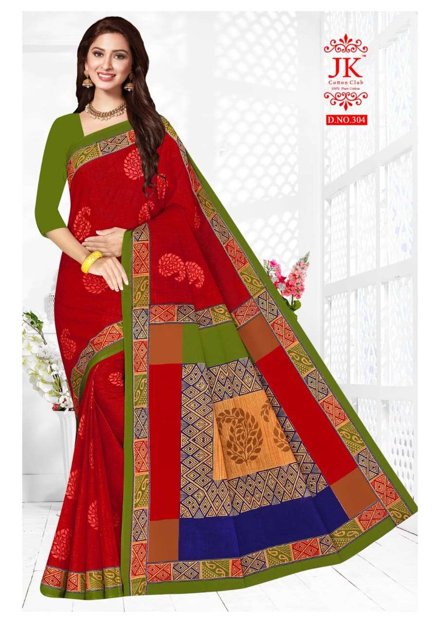 KANGANA VOL-3 BY JK COTTON CLUB 301 TO 312 SERIES INDIAN TRADITIONAL WEAR COLLECTION BEAUTIFUL STYLISH FANCY COLORFUL PARTY WEAR & OCCASIONAL WEAR PURE COTTON SAREES AT WHOLESALE PRICE