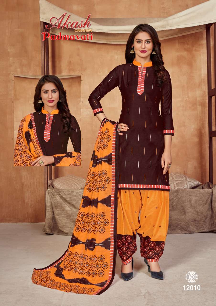 PADMAVATI VOL-12 BY AKASH CREATION 12001 TO 12010 SERIES BEAUTIFUL STYLISH SUITS FANCY COLORFUL CASUAL WEAR & ETHNIC WEAR & READY TO WEAR COTTON PRINTED DRESSES AT WHOLESALE PRICE