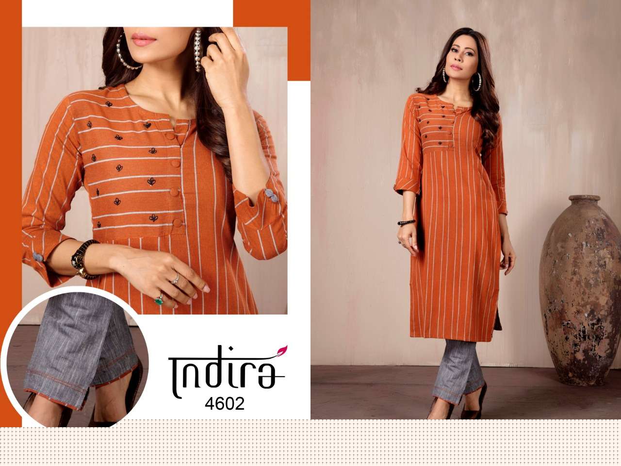 IN LINE BY INDIRA 4601 TO 4606 SERIES DESIGNER STYLISH FANCY COLORFUL BEAUTIFUL PARTY WEAR & ETHNIC WEAR COLLECTION COTTON WEAVED KURTIS WITH BOTTOM AT WHOLESALE PRICE