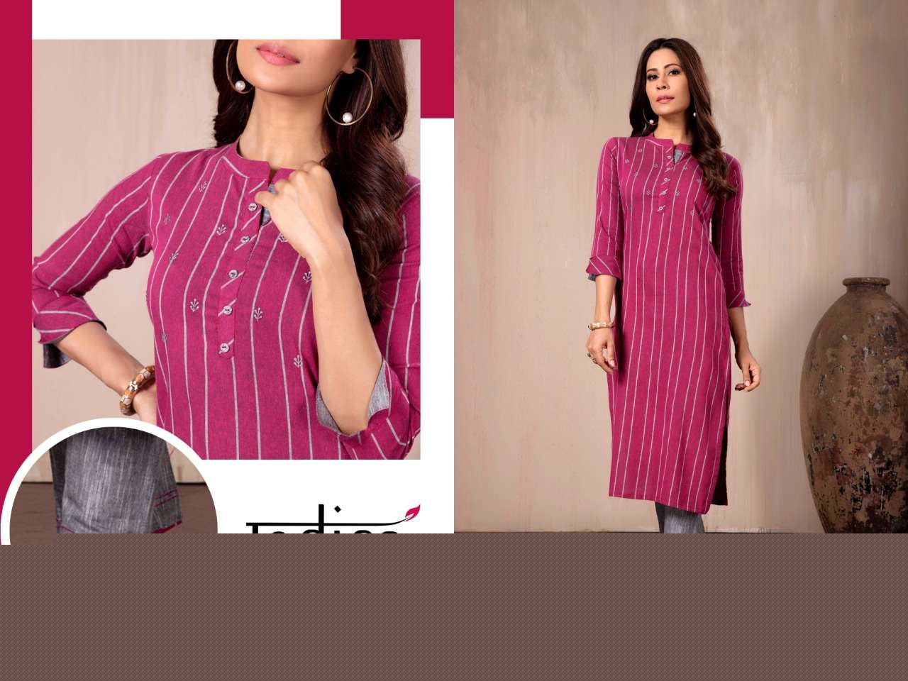IN LINE BY INDIRA 4601 TO 4606 SERIES DESIGNER STYLISH FANCY COLORFUL BEAUTIFUL PARTY WEAR & ETHNIC WEAR COLLECTION COTTON WEAVED KURTIS WITH BOTTOM AT WHOLESALE PRICE