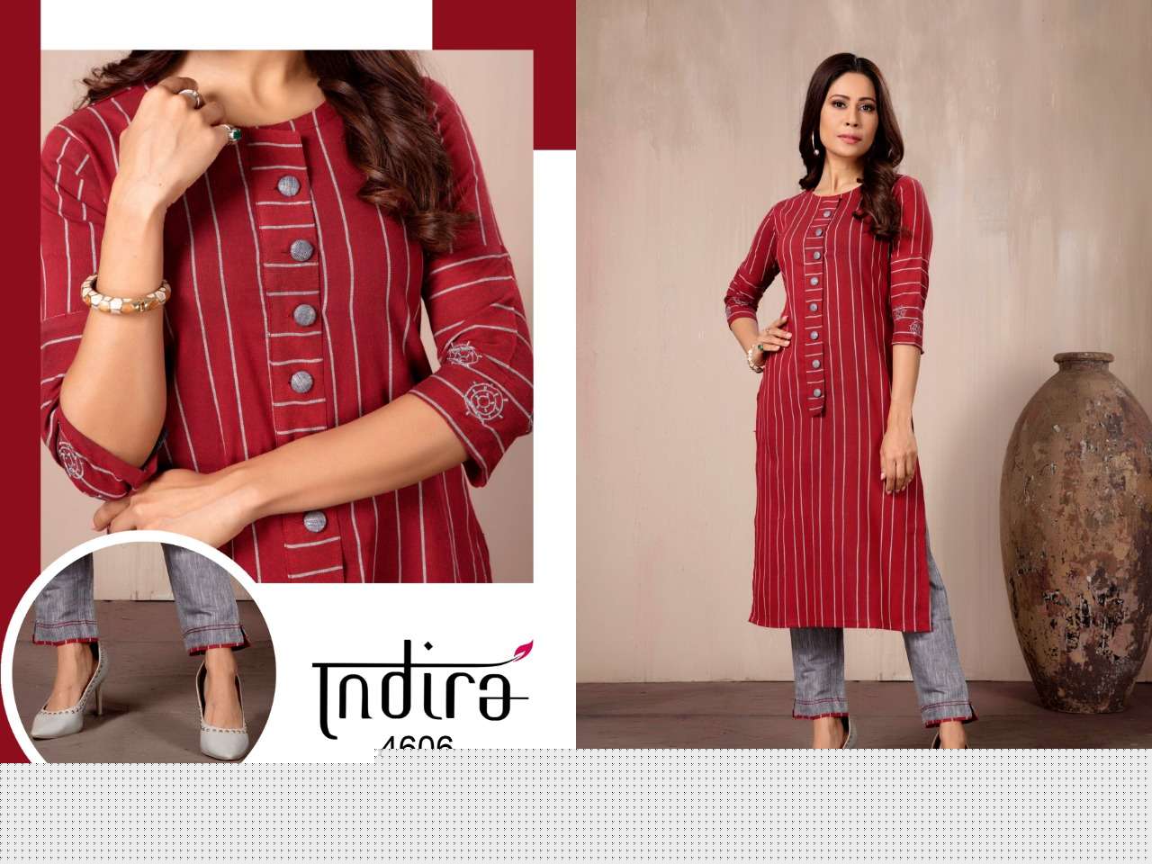 IN LINE BY INDIRA 4601 TO 4606 SERIES DESIGNER STYLISH FANCY COLORFUL BEAUTIFUL PARTY WEAR & ETHNIC WEAR COLLECTION COTTON WEAVED KURTIS WITH BOTTOM AT WHOLESALE PRICE