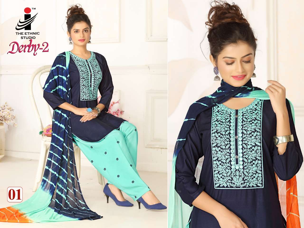 DERBY VOL-2 BY THE ETHNIC STUDIO 01 TO 08 SERIES BEAUTIFUL SUITS COLORFUL STYLISH FANCY CASUAL WEAR & ETHNIC WEAR RAYON WORK DRESSES AT WHOLESALE PRICE