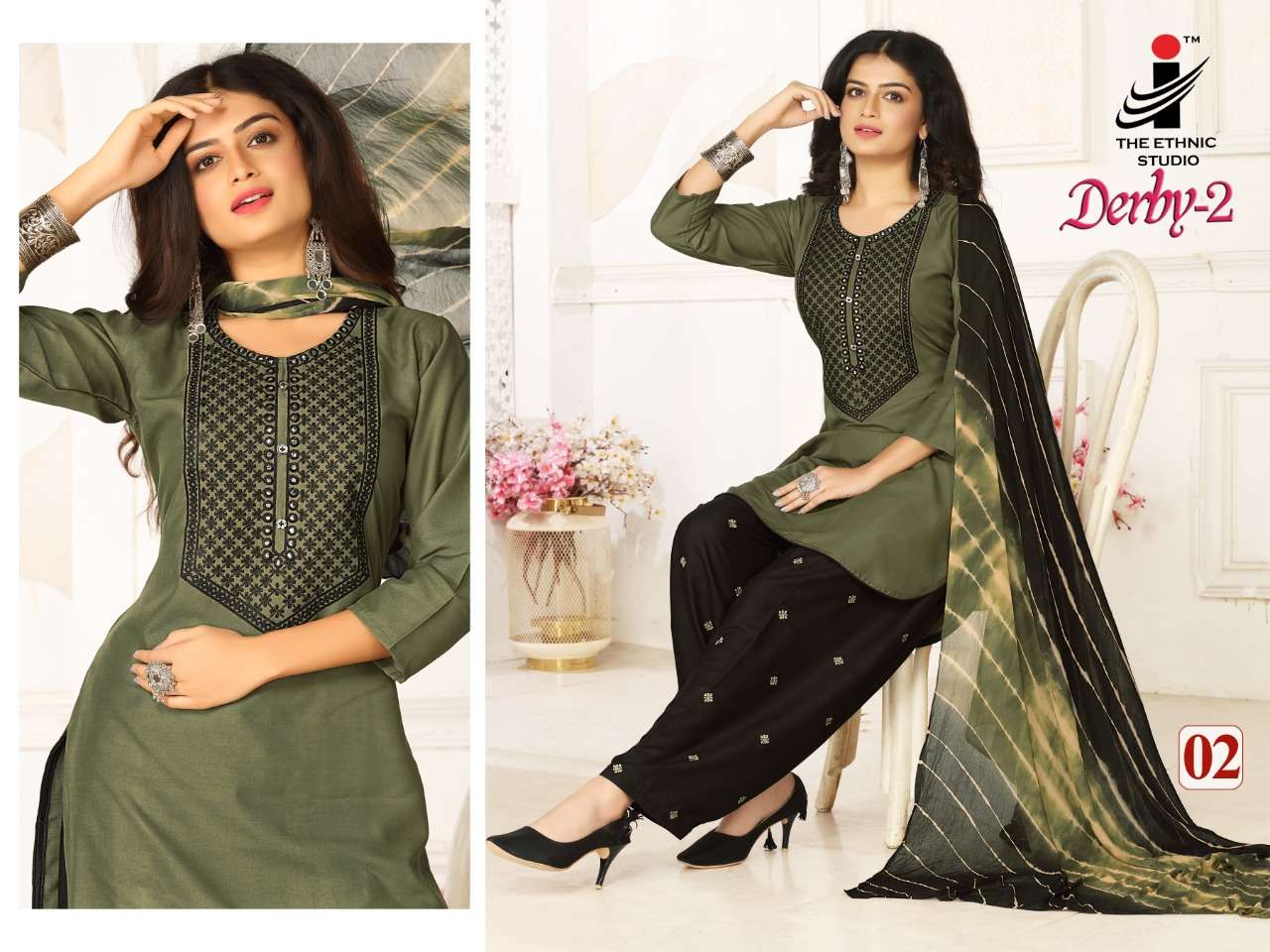 DERBY VOL-2 BY THE ETHNIC STUDIO 01 TO 08 SERIES BEAUTIFUL SUITS COLORFUL STYLISH FANCY CASUAL WEAR & ETHNIC WEAR RAYON WORK DRESSES AT WHOLESALE PRICE