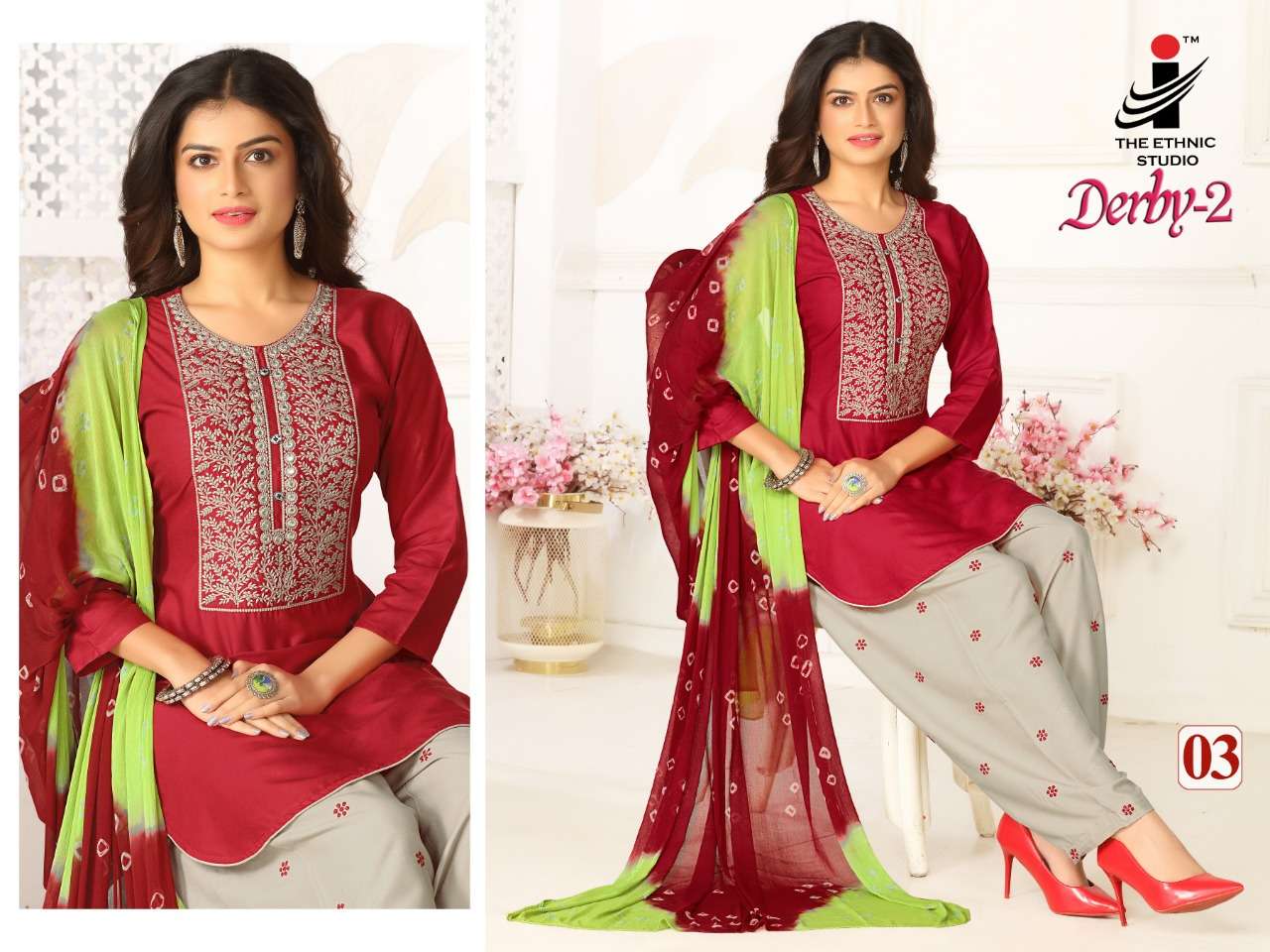 DERBY VOL-2 BY THE ETHNIC STUDIO 01 TO 08 SERIES BEAUTIFUL SUITS COLORFUL STYLISH FANCY CASUAL WEAR & ETHNIC WEAR RAYON WORK DRESSES AT WHOLESALE PRICE