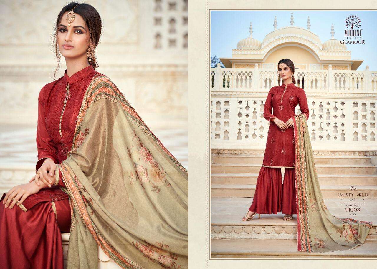 GLAMOUR VOL-91 BY MOHINI FASHION 91001 TO 91006 SERIES DESIGNER FESTIVE SUITS COLLECTION BEAUTIFUL STYLISH FANCY COLORFUL PARTY WEAR & OCCASIONAL WEAR NATURAL CREPE SILK EMBROIDERED DRESSES AT WHOLESALE PRICE