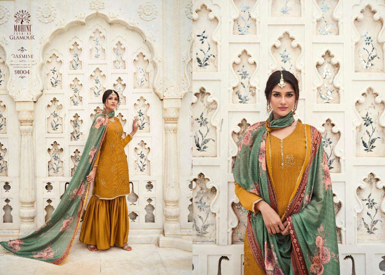 GLAMOUR VOL-91 BY MOHINI FASHION 91001 TO 91006 SERIES DESIGNER FESTIVE SUITS COLLECTION BEAUTIFUL STYLISH FANCY COLORFUL PARTY WEAR & OCCASIONAL WEAR NATURAL CREPE SILK EMBROIDERED DRESSES AT WHOLESALE PRICE
