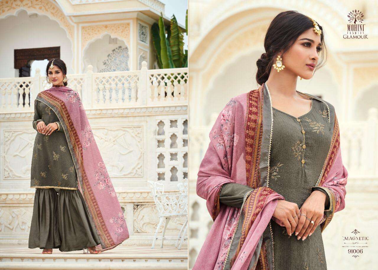GLAMOUR VOL-91 BY MOHINI FASHION 91001 TO 91006 SERIES DESIGNER FESTIVE SUITS COLLECTION BEAUTIFUL STYLISH FANCY COLORFUL PARTY WEAR & OCCASIONAL WEAR NATURAL CREPE SILK EMBROIDERED DRESSES AT WHOLESALE PRICE