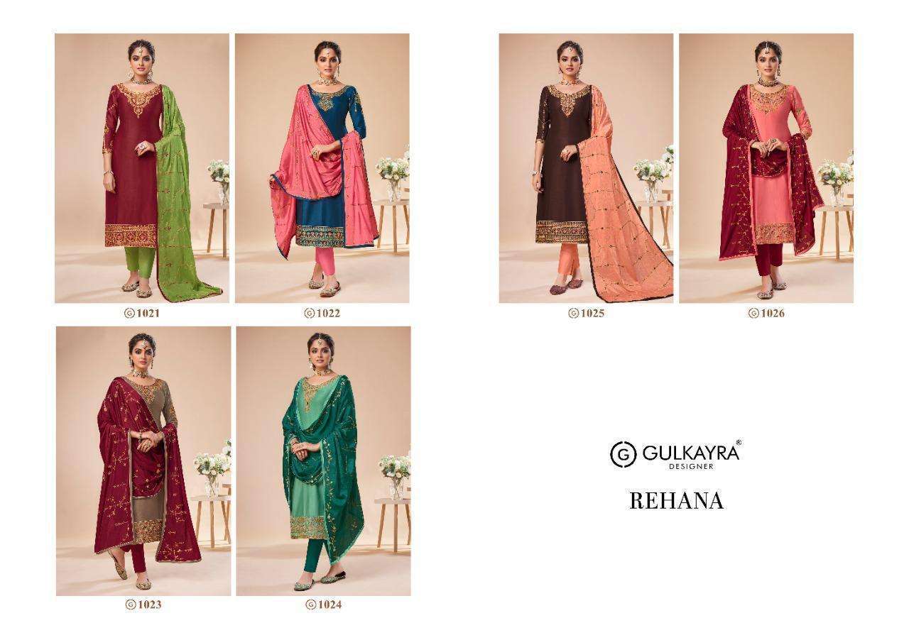 REHANA BY GULKAYRA DESIGNER 1021 TO 1026 SERIES BEAUTIFUL SUITS COLORFUL STYLISH FANCY CASUAL WEAR & ETHNIC WEAR JAM SILK EMBROIDERED DRESSES AT WHOLESALE PRICE