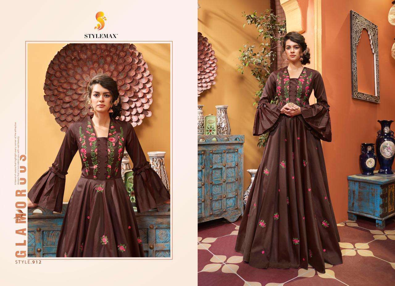 SAPPHIRA BY STYLEMAX 911 TO 915 SERIES BEAUTIFUL STYLISH FANCY COLORFUL CASUAL WEAR & ETHNIC WEAR & READY TO WEAR HEAVY COTTON MUSLIN EMBROIDERED GOWNS AT WHOLESALE PRICE