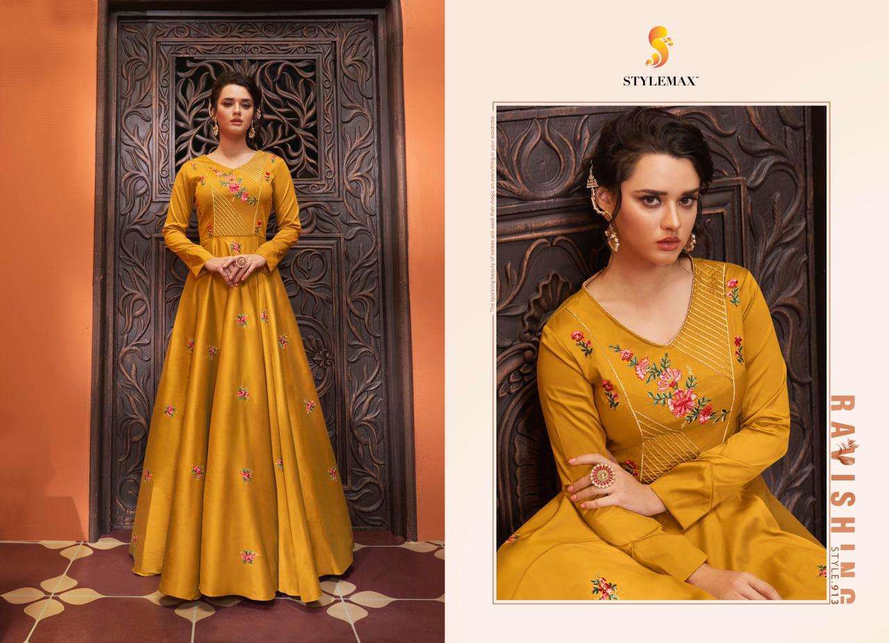 SAPPHIRA BY STYLEMAX 911 TO 915 SERIES BEAUTIFUL STYLISH FANCY COLORFUL CASUAL WEAR & ETHNIC WEAR & READY TO WEAR HEAVY COTTON MUSLIN EMBROIDERED GOWNS AT WHOLESALE PRICE