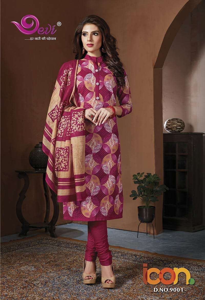ICON VOL-9 BY DEVI 9001 TO 9012 SERIES INDIAN DESIGNER TRADITIONAL WEAR COLLECTION BEAUTIFUL STYLISH FANCY COLORFUL PARTY WEAR & OCCASIONAL WEAR COTTON DRESSES AT WHOLESALE PRICE